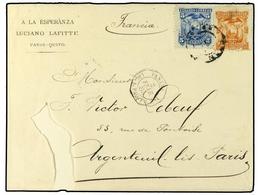 4457 PANAMA. 1885. QUITO A FRANCIA. <B>5 Ctvos.</B> Azul Y <B>10 Ctvos.</B> Naranja. Fechador Octogonal Maritimo Francés - Autres & Non Classés