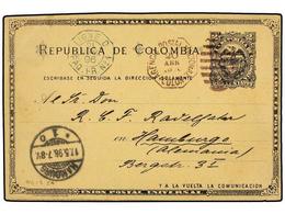 4473 COLOMBIA. 1896. COLON A HAMBURGO. Entero Postal De <B>2 Ctvos.</B> Negro, Mat. Duplex De La Agencia Postal En Colón - Other & Unclassified