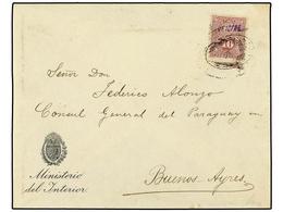 4492 PARAGUAY. 1893. ASUNCIÓN A BUENOS AIRES. <B>10 Cts.</B> Lila, Habilitado <B>OFICIAL</B> En Sobre Del Ministerio Del - Otros & Sin Clasificación