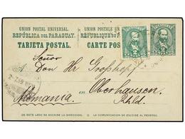 4494 PARAGUAY. 1899. PARAGUAY A ALEMANIA. Entero Postal Doble <B>2+2 Cts.</B> Verde Circulada A La Ida Con Franqueo Adic - Otros & Sin Clasificación