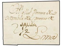 4507 PERU. 1800 (25-Abril). JAUJA A LIMA. Marca Lineal <B>JAUJA</B> En Negro (Col. Nº1). Porte Manuscrito '2 1/2' Reales - Other & Unclassified