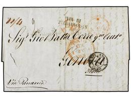 4522 PERU. 1853. LIMA To GENOVA In Italy Endorsed 'via Panamá' With Clear Light <B>PAID/AT/CALLAO</B> Crown Circle With  - Other & Unclassified