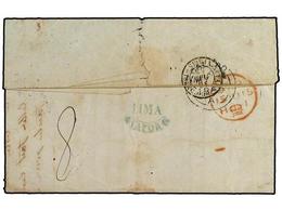 4523 PERU. 1853. E.L. From LIMA To PARIS With, On The Reverse, A Partially Framed <B>LIMA/VAPOR</B> Marking In Blue-gree - Other & Unclassified