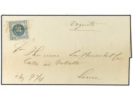 4531 PERU. Sc.7. 1859. CALLAO A LIMA. <B>1 Dinero</B> Azul, Carta Depositada Directamente A La Estación Del Ferrocarril. - Otros & Sin Clasificación