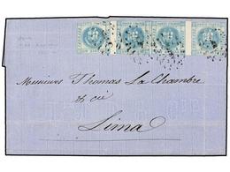 4542 PERU. Yv.4a (4). 1860 (18 Febrero). ARICA A LIMA. <B>1 Dinero</B> Azul Cielo, Dos Parejas, Mat.<B> </B>círculo De P - Autres & Non Classés