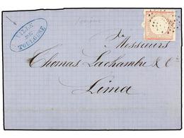 4551 PERU. Yv.8. 1864 (17 Oct.). IQUIQUE A LIMA. <B>1 Dinero</B> Rosa. Carta Escrita A Bordo Del Buque Francés <B>VILLE  - Otros & Sin Clasificación