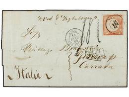 4554 PERU. 1865. LIMA A CARRARA (Italia).<B> 1 Dinero </B>rosa, Marca De Intercambio<B> GB/2F 87 5/10</B>, Tasada A La L - Otros & Sin Clasificación