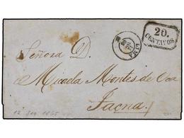 4556 PERU. 1865. LIMA A TACNA. Circulada Sin Sellos, Marca<B> 20 CENTAVOS</B> Indicando El Pago En Metálico En Origen. R - Otros & Sin Clasificación