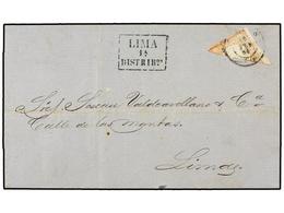 4560 PERU. Sc.12c. 1866. CALLAO A LIMA. <B>1 Dinero</B> Rosa Bisectado (parte Inferior Izquierda Del Sello), Mat. Fechad - Other & Unclassified