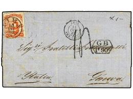 4562 PERU. 1867. LIMA A GÉNOVA. <B>10 Ctvos.</B> Naranja. Circulada Vía Inglaterra Y Francia. Marca De Intercambio <B>GB - Other & Unclassified