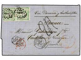 4569 PERU. 1869. TACNA A FRANCIA.<B>1 Dinero</B> Verde (2), Marca De Intercambio<B> GB/1F 90c.</B>, Tasada A La Llegada  - Other & Unclassified