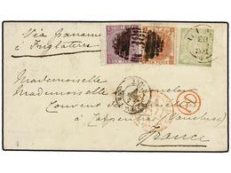 4575 PERU. 1871. LIMA A FRANCIA. <B>1 Dinero</B> Verde Y Sellos De GB De <B>6 P.</B> Lila, Pl. 9 Y <B>10 P.</B> Castaño, - Other & Unclassified