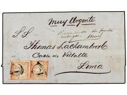 4579 PERU. Yv.14. 1871 (19 Oct.). CALLAO A LIMA. <B>5 Ctvos.</B> Rosa, Dos Sellos. Mat. <B>círculo En Negro</B> Manuscri - Sonstige & Ohne Zuordnung