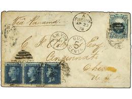 4596 PERU. 1878. CALLAO To OHIO (U.S.A.). Peruvian <B>10 Ctvos.</B> Green Stamp Mixed With Great Britain <B>2 P.</B> Blu - Sonstige & Ohne Zuordnung