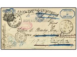 4602 PERU. 1884. LIMA A ALEMANIA. Entero Postal De <B>2 Ctvos.</B> Azul Habilitado Sobre <B>5 Ctvos.</B> Fechador Mariti - Sonstige & Ohne Zuordnung