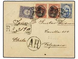 4603 PERU. Yv.76, 85(2), 105. 1885. LIMA A VALPARAISO. <B>1 Ctvo.</B>, <B>2 Ctvos.</B> (2) Y <B>20 Ctvos.</B> Carta Cert - Sonstige & Ohne Zuordnung