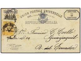 4609 PERU. 1886. LIMA A GUAYAQUIL (Ecuador). Entero Postal De <B>2 Ctvos. S. 5 Ctvos.</B> (habilitación En Gris) Con Fra - Other & Unclassified