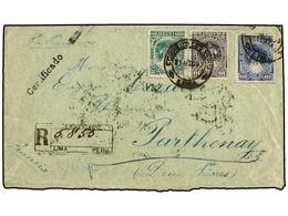 4618 PERU. 1893. LIMA A FRANCIA. <B>2 Cts.</B> Verde, <B>10 Cts.</B> Gris Y <B>20 Cts.</B> Azul. Carta Certificada. - Sonstige & Ohne Zuordnung