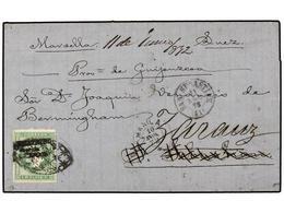 4658 FILIPINAS. Ed.20 L. 1872. MANILA A SAN SEBASTIAN. <B>1 Real</B> Verde<B> HABILITADO/POR LA/NACION</B> Reexpedida A  - Sonstige & Ohne Zuordnung