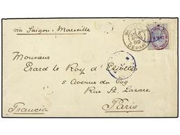 4663 FILIPINAS. 1889. MANILA A FRANCIA. <B>8 Cent. S. 2 4/8 Ctvos.</B> Azul. RAROS Sellos Provisionales En Carta. - Otros & Sin Clasificación