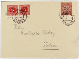 4691 POLONIA. 1919. ODERBERG To CIESZYN. <B>25 </B>on <B>30 </B>red Brown Taxed On Arrival With Two <B>5 Cts. </B>red St - Other & Unclassified