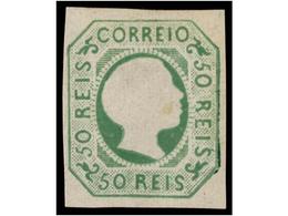 4705 (*) PORTUGAL. Af.8. 1855. <B>50 Reis</B> Verde. MAGNÍFICO EJEMPLAR. Cert. INEXFIP. Cat. 795?. - Other & Unclassified