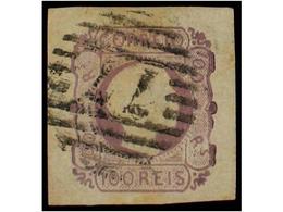 4710 ° PORTUGAL. Af.9. 1855. <B>100 Reis</B> Lila. Mat. Numeral<B> 77</B> De Coimbra. Márgenes Excepcionales. MAGNIFICO  - Otros & Sin Clasificación