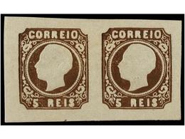 4717 * PORTUGAL. Af.14 (2). 1862. <B>5 Reis</B> Castaño, Tipo III. Pareja Horizontal, Excelente Frescor Y Relieve. PIEZA - Autres & Non Classés