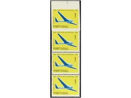 4770 ** PORTUGAL. Af.854. 1959. <B>1 Esc. </B>azul Y Amarillo. Pareja Vertical Sello Superior <B>SIN DENTAR.</B> MAGNIFI - Sonstige & Ohne Zuordnung