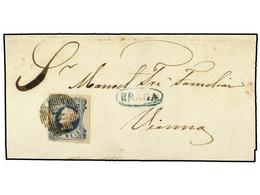 4789 PORTUGAL. Af.2. 1854. BRAGA A VIANNA. <B>25 Reis</B> Azul, Mat. <B>NUMERAL 56</B> Y Marca Prefilatélica<B> BRAGA </ - Other & Unclassified