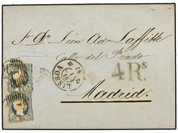 4793 PORTUGAL. Af.12 (2). 1857. LISBOA A MADRID. <B>25 Reis </B> Azul (2). Circulada Antes Del Convenio Postal Con Españ - Sonstige & Ohne Zuordnung