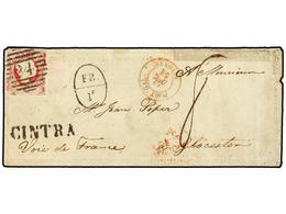 4796 PORTUGAL. Af.13. 1858. CINTRA A GLOCESTER (Gran Bretaña). <B>25 Reis </B>rosa. Mat. Numeral <B>24. </B>Marca Lineal - Sonstige & Ohne Zuordnung