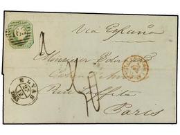 4800 PORTUGAL. 1863. ELVAS A PARIS. <B>50 Reis</B> Verde. Magnífico Y Raro Franqueo A Francia. - Sonstige & Ohne Zuordnung