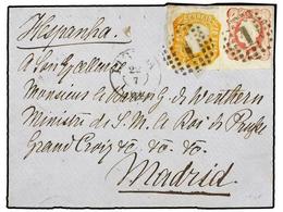 4802 PORTUGAL. Af.15, 16. 1865. LISBOA A MADRID. <B>10 Reis</B> Amarillo Y <B>25 Reis</B> Rosa (falta Una Pequeña Parte  - Other & Unclassified