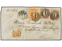 4807 PORTUGAL. 1868. LISBOA A  VIENA (Austria). <B>80 Reis</B> Naranja Y <B>100 Reis</B> Lila Pareja, Falta Una Pequeña  - Sonstige & Ohne Zuordnung