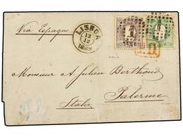 4815 PORTUGAL. Mu.31, 33. 1869. LISBOA A PALERMO (Italia). <B>50 Reis</B> Verde Y <B>100 Reis</B> Lila, Manuscrito 'Via  - Other & Unclassified