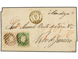 4824 PORTUGAL. Af.41, 43. 1872. COIMBRA A RIO DE JANEIRO. <B>50 Reis</B> Verde Y <B>100 Reis</B> Lila Manuscrito 'por Me - Other & Unclassified