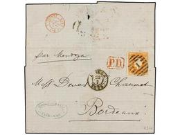 4831 PORTUGAL. Mu.42. 1875. LISBOA A BURDEOS. <B>80 Reis</B> Naranja, Circulada Por El Buque Francés 'Mendoza'. Al Dorso - Other & Unclassified