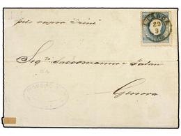 4835 PORTUGAL. Mu.50. 1878. LISBOA A GENOVA (Italia). <B>50 Reis</B> Azul, Mat. Fechador<B> LISBOA</B>, Manuscrito 'Pelo - Other & Unclassified