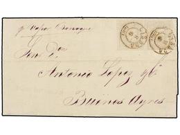 4843 PORTUGAL. Af.43. 1881. LISBOA To BUENOS AIRES. Complete Letter Franked By A Pair <B>100 Reis</B> Grey Tied By <B>LI - Other & Unclassified