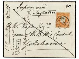 4844 PORTUGAL. 1881 (Dec 19). Cover From Funchal To Yokohama, Japan Franked By 1870-84 Portugal <B>80r</B>. Orange Tied  - Other & Unclassified