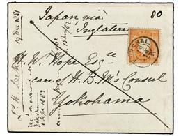 4844 PORTUGAL. 1881 (Dec 19). Cover From Funchal To Yokohama, Japan Franked By 1870-84 Portugal <B>80r</B>. Orange Tied  - Sonstige & Ohne Zuordnung