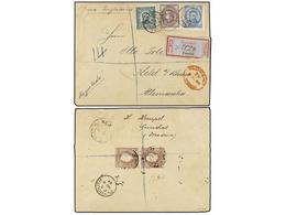 4845 PORTUGAL. Sc.38, 55, 59, 61. 1884. Registered Cover To GERMANY Franked By Portugal 1881 <B>25r.</B> Brownish Violet - Other & Unclassified
