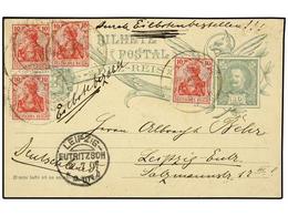4871 PORTUGAL. 1907. DOVER To LEIPZIG. Portugal <B>10 Reis </B>postal Stationary Card Uprated With Four Stamps German <B - Other & Unclassified