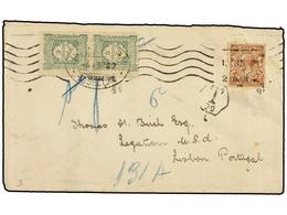 4875 PORTUGAL. 1920. LONDRES A LISBOA. <B>1 1/2 D.</B> Castaño Rojo, Tasada A La Llegada Con Sellos De <B>3 Ctvos.</B> V - Sonstige & Ohne Zuordnung