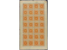 4890 ** ANGOLA. Af.8. <B>200 Reis</B> Naranja. Dent. <B>12 1/2</B> <B>PAPEL MEDIO.</B> Hoja Completa De 28 Sellos Con Go - Autres & Non Classés