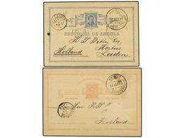 4912 ANGOLA. 1893. Dos Enteros Postales De <B>10 Reis</B> Azul (perforación En Una Esquina) Y <B>20 Reis</B> Rosa, Usado - Otros & Sin Clasificación