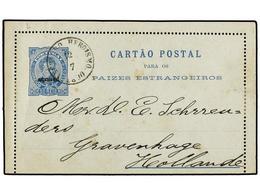 4936 PORTUGAL: AZORES. 1890. ANGRA DO HEROISMO A HOLANDA. Entero Postal De <B>50 Reis</B> Azul, Al Dorso Llegada. - Otros & Sin Clasificación