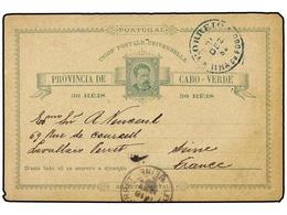 4940 CABO VERDE. 1884 (Dec. 21). <B>30r.</B> Green On Buff Postal Stationery Card Used To FRANCE Cancelled By Fine (and  - Other & Unclassified