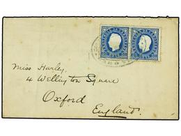 4941 CABO VERDE. 1887. S. VICENTE A OXFORD. <B>50 Reis</B> Azul (2). Mat. Ovalado <B>CORREIO S. VICENTE/CABO VERDE</B>.  - Autres & Non Classés